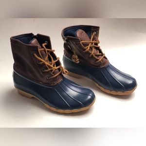 Sperry waterproof Rubber boot blue/brown size 6M closure zipper and lace-up